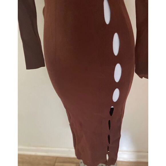 NWT Hera Collection Brown Turtleneck Knit Midi Women’s Dress Cut-Out SZ Medium - Picture 3 of 9